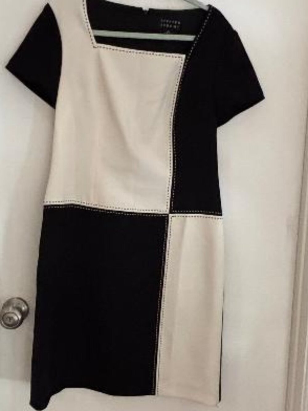 SPENSER JEREMY Little Ivory Black Color Block Career Pencil Dress Knee 10